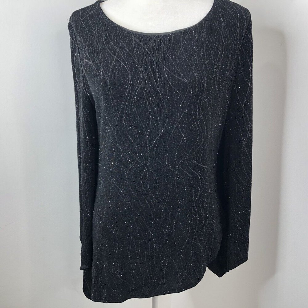 Praise Hymn Fashions Womens Blouse Size S Black Glitter Knit Asymmetrical Hem